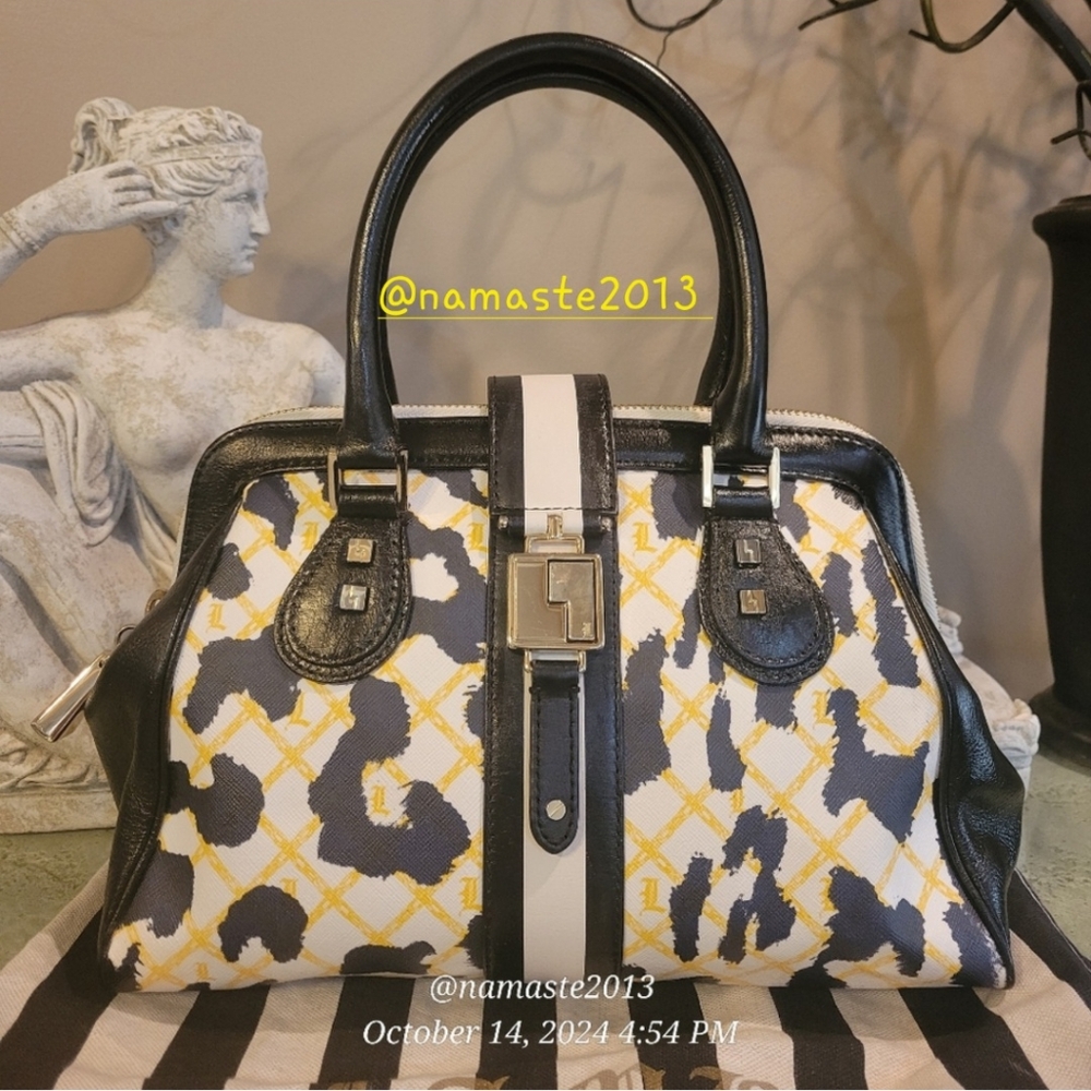 L.A.M.B.  Exter Satchel White Leopard Print Designer Luxury Celeb Bag Leather 54